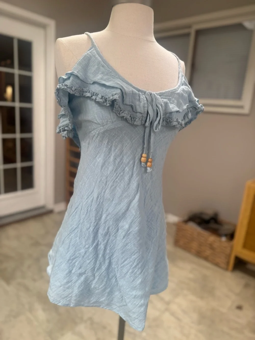 Free People Light Blue Ruffle-Trim Mini Dress - Picture 9 of 10